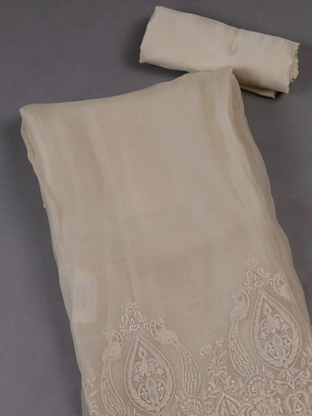 Off white Organza Silk Unstitched Suits - Image 2