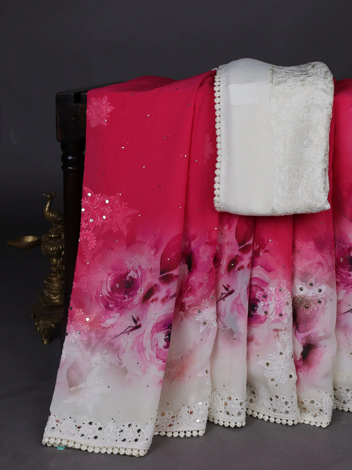 Off White-Pink Georgette Saree