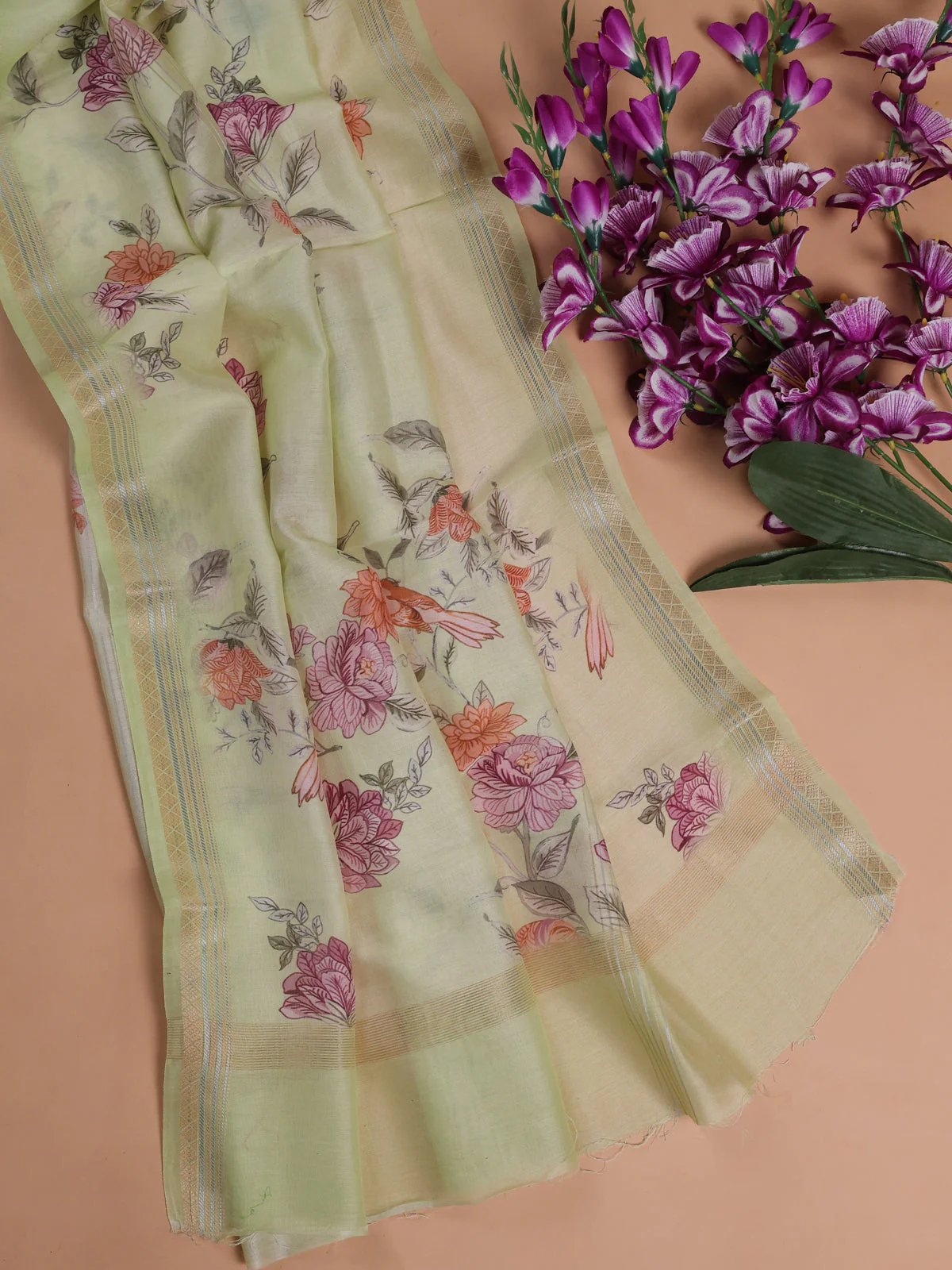 Off White - Pita Green Linen Unstitched Suit - Image 3
