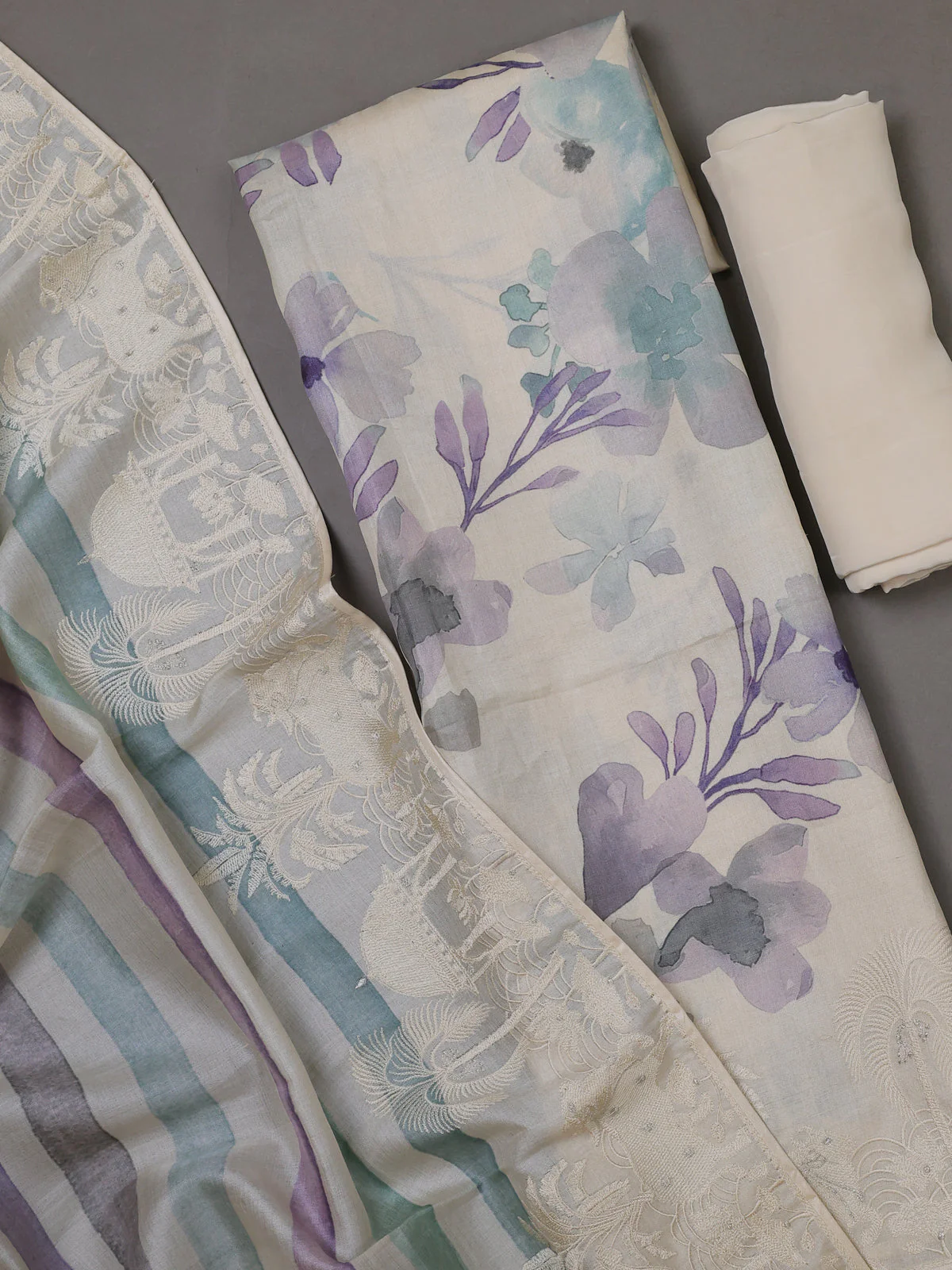 Off White Tussar Silk Unstitched Suit