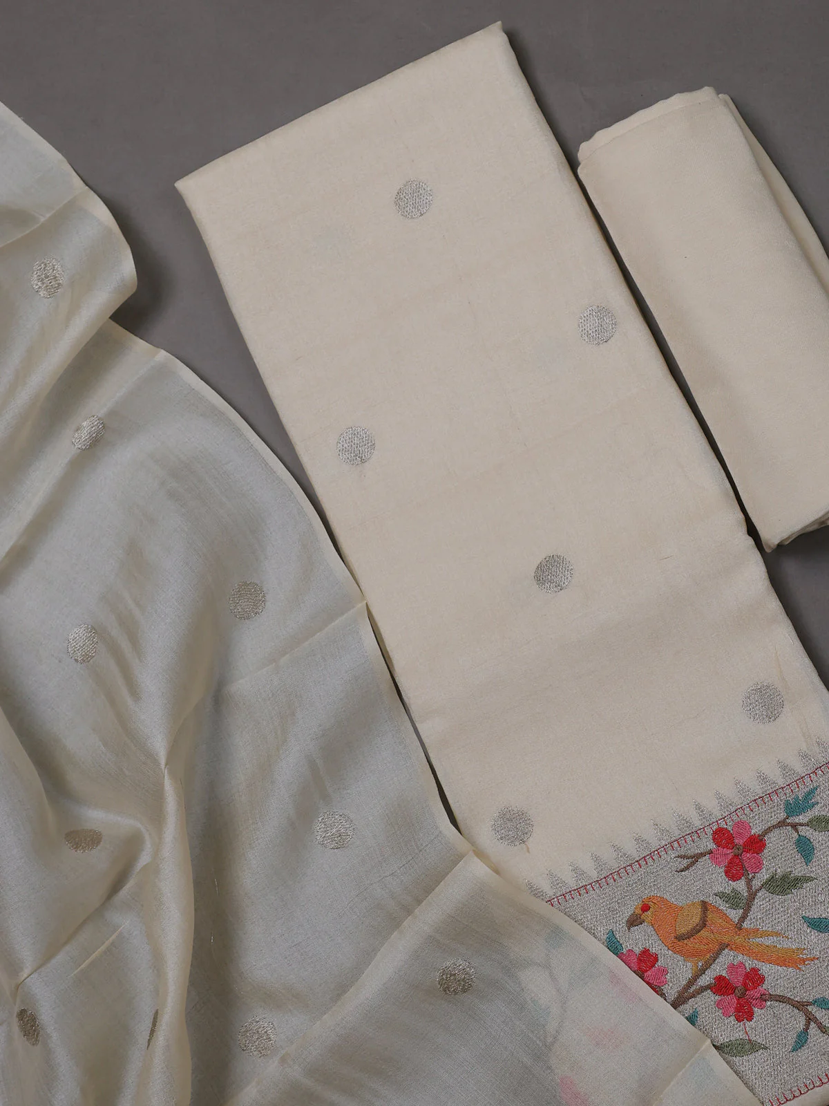 Off white Tussar Silk Unstitched Suit