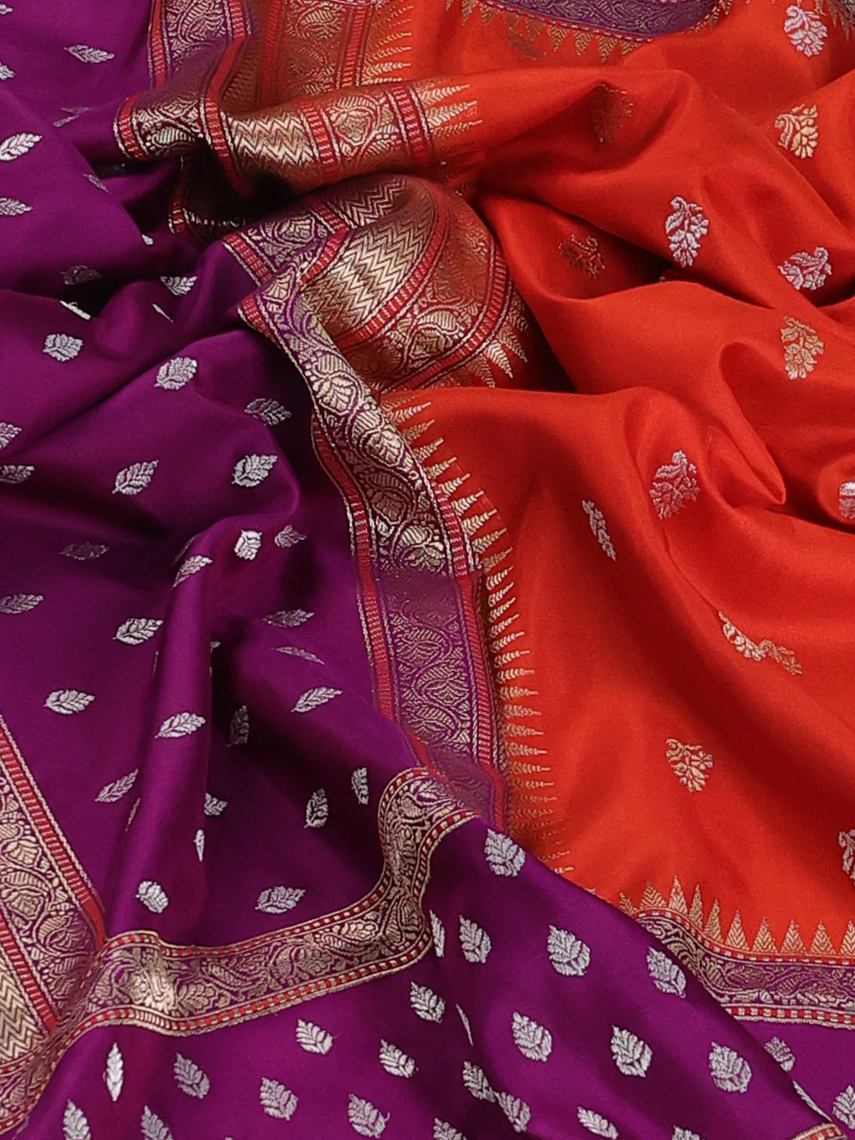 Orange - Purple Banarasi Silk - Image 3