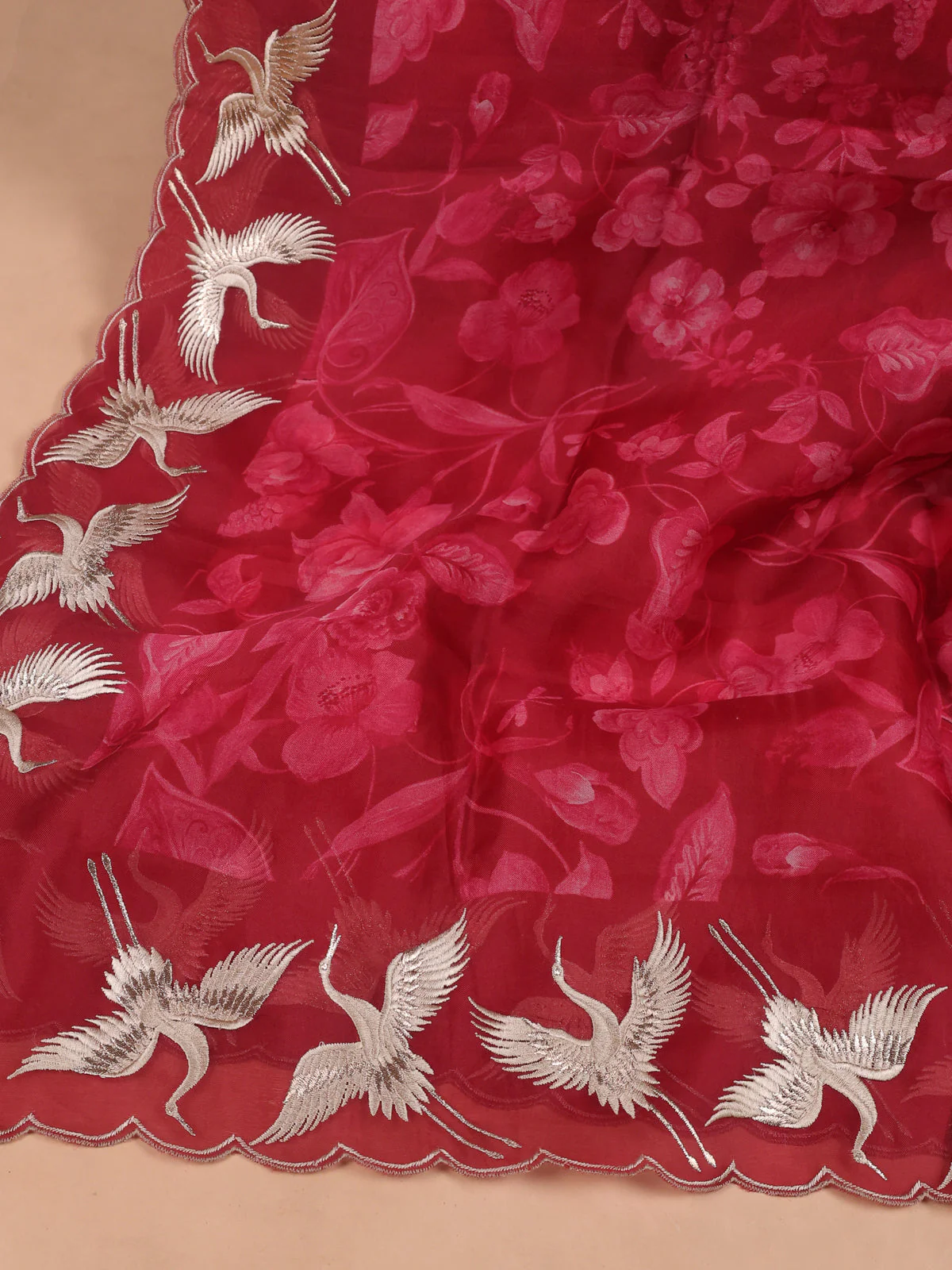 Maroon Organza Embroidery Unstitched Suit - Image 3