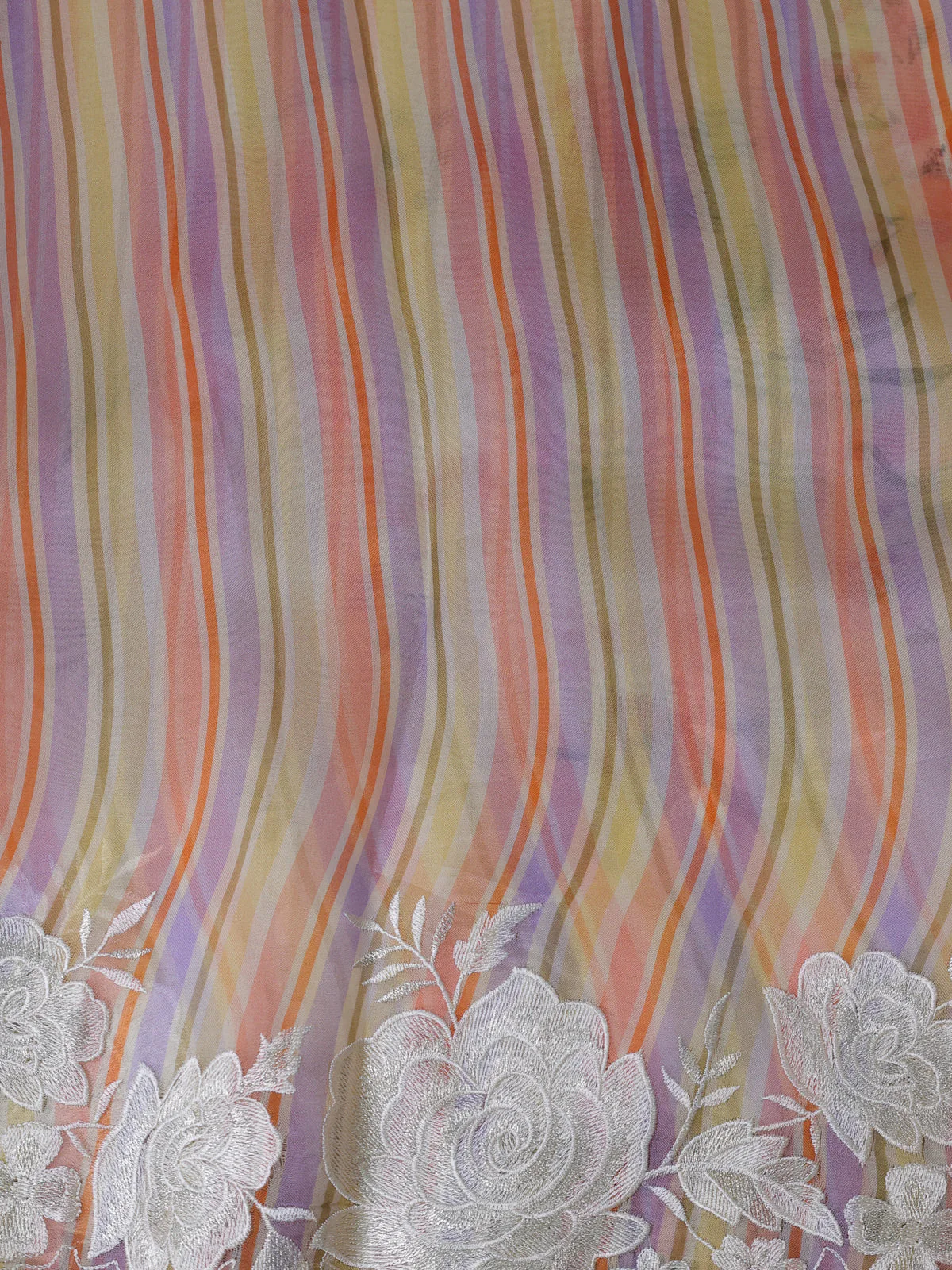 Pale Yellow Organza Embroidery Saree - Image 4
