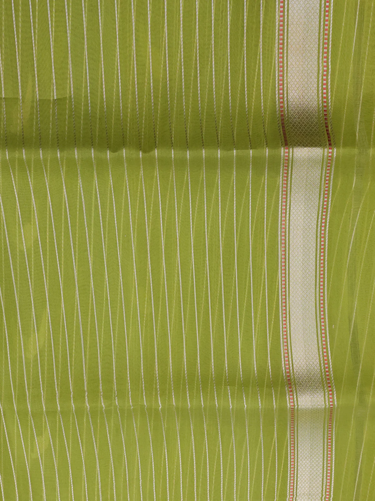 Parrot Green Banarasi Kora Silk Saree - Image 4