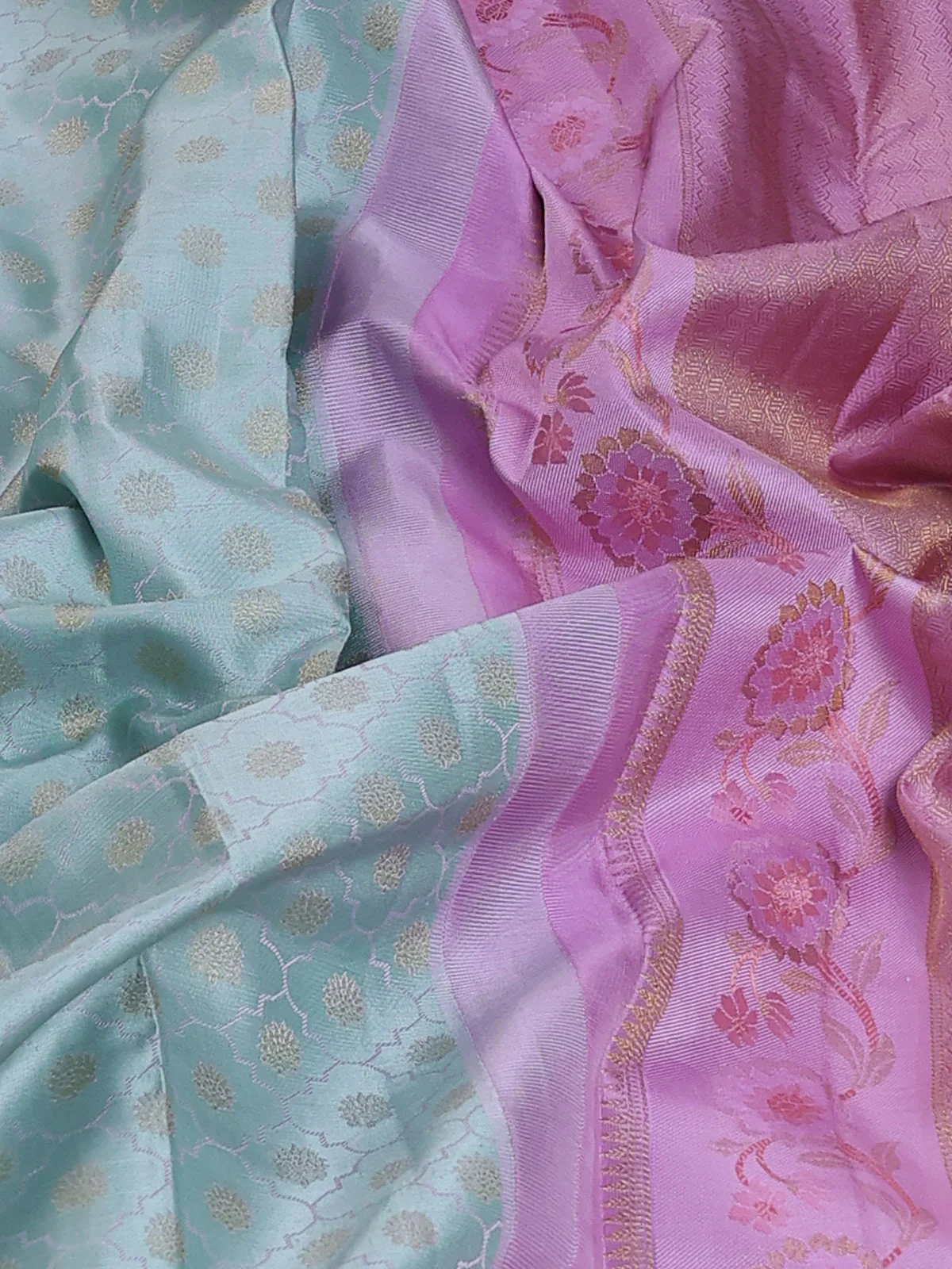 Pastel blue - Lavender Pure Kanchipuram Silk Saree - Image 3