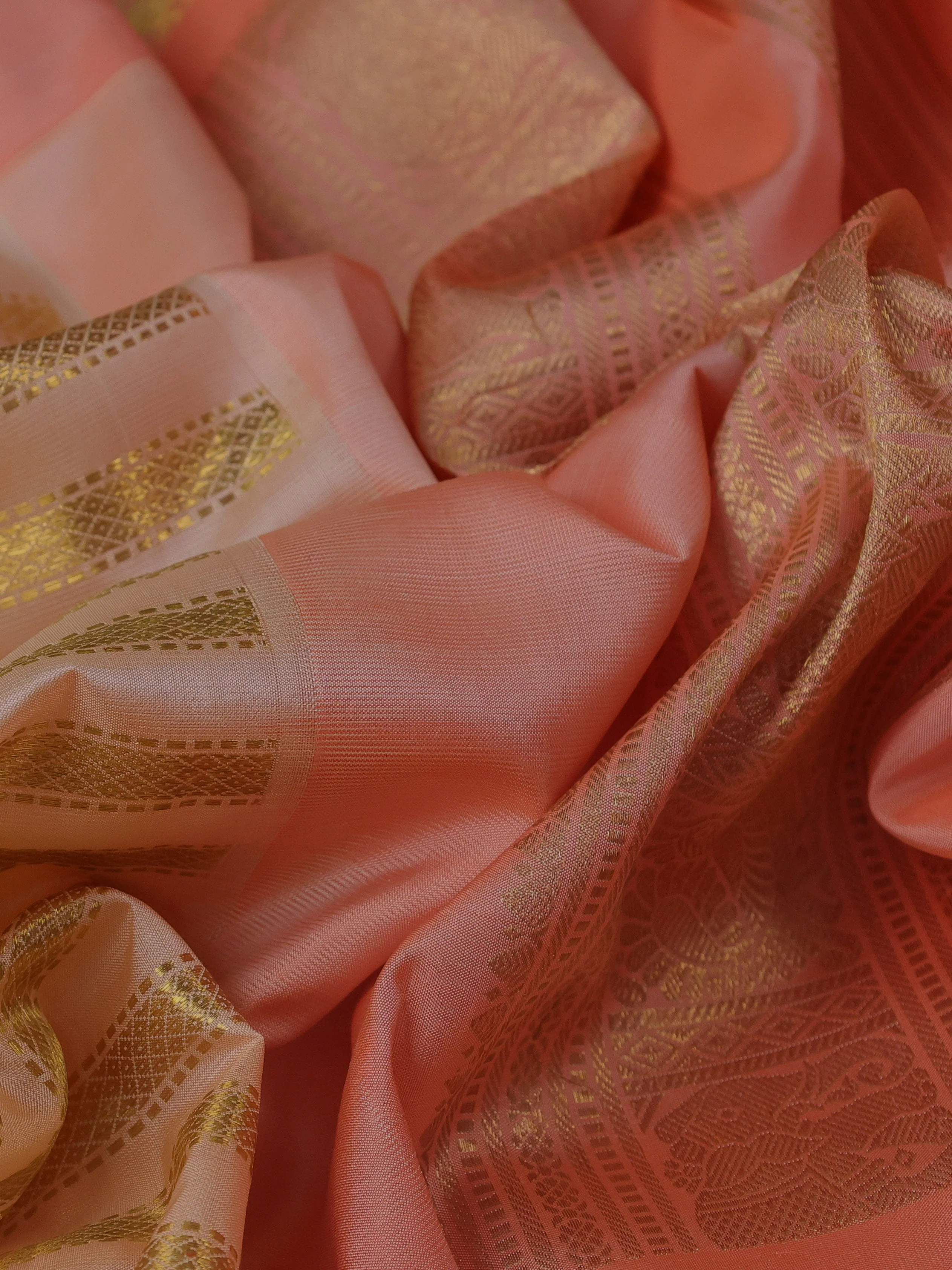 Peach -Pale Orange Pure Kanchipuram Silk Saree - Image 3