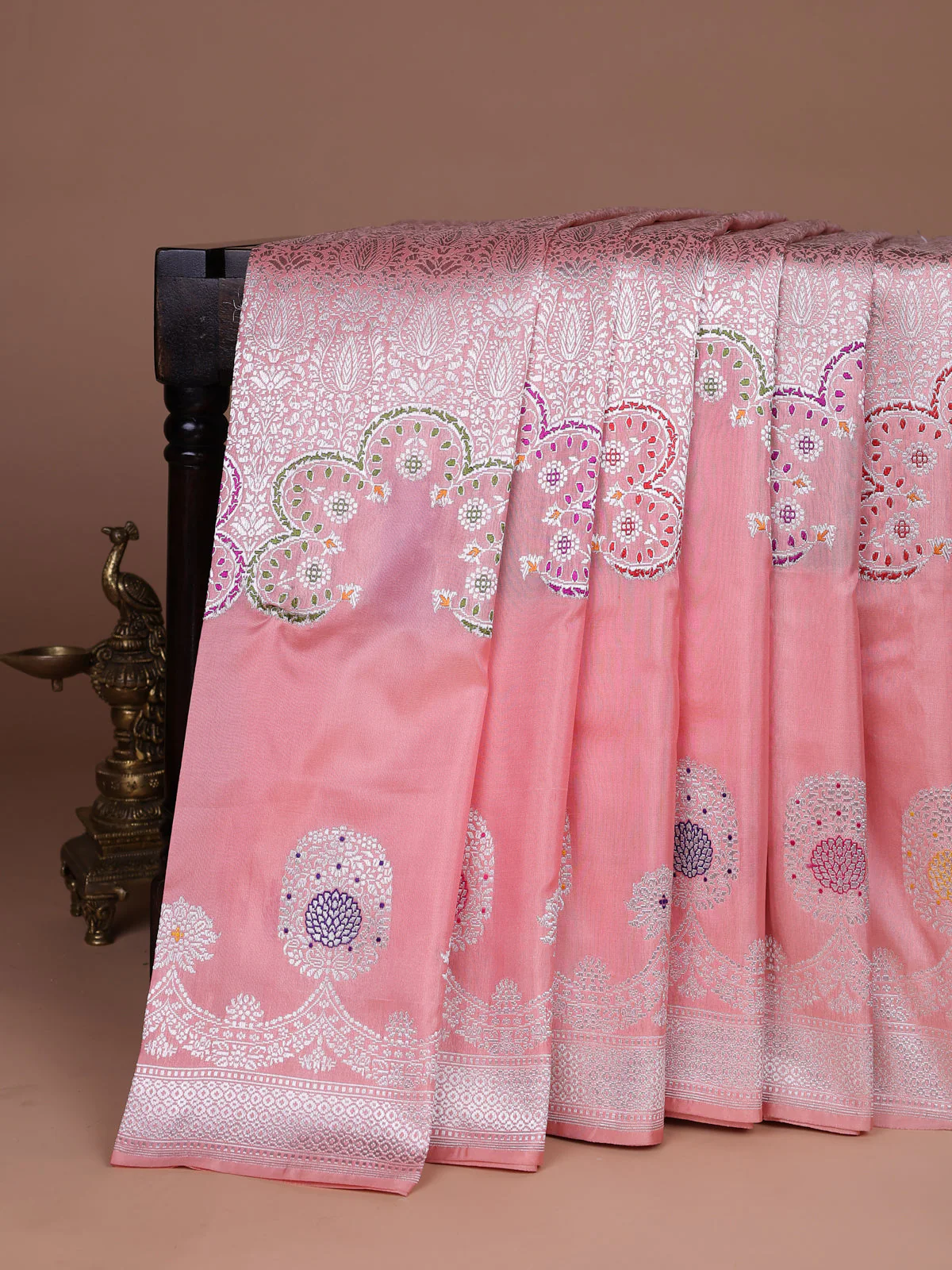 Peach Pink Banarasi Silk Saree