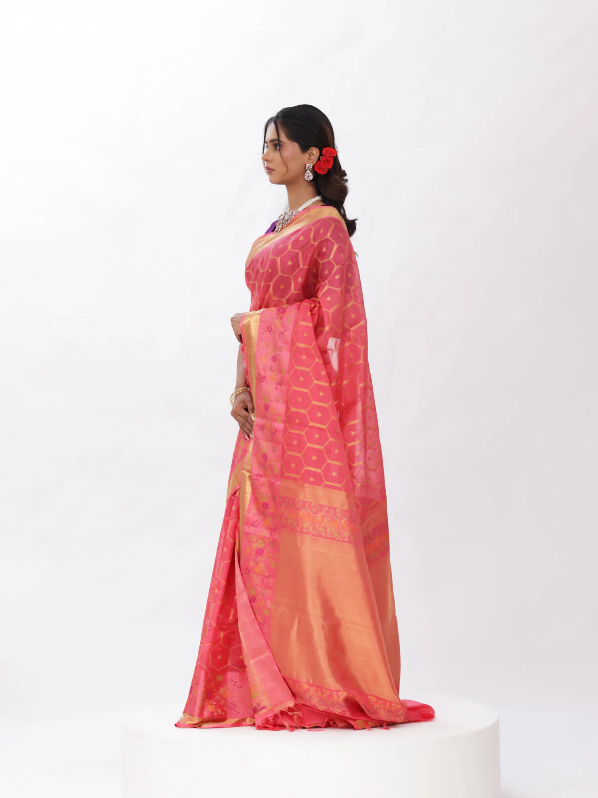 Peach Pink Kanchipuram Silk Saree - Image 2
