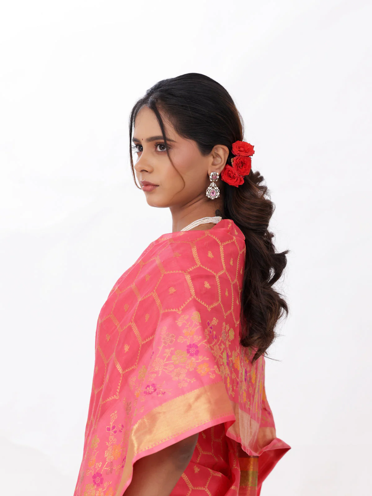 Peach Pink Kanchipuram Silk Saree - Image 5