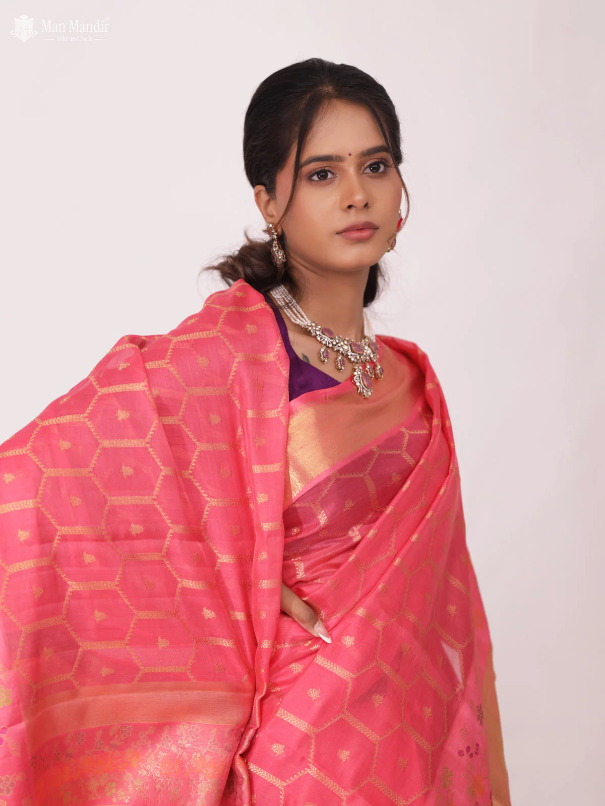 Peach Pink Kanchipuram Silk Saree - Image 6