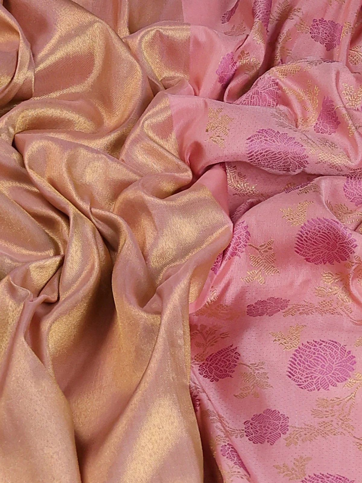 Peach Pure Kanchipuram Tissue Silk Saree - Image 3