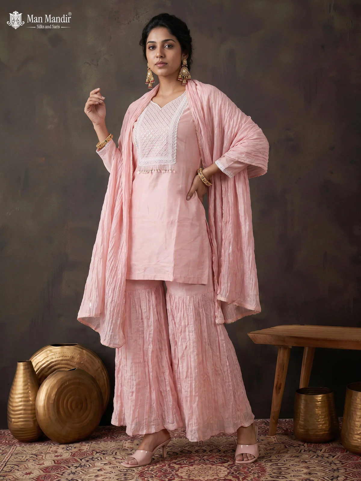 Peach Silk Sharara Salwar Suit - Image 2