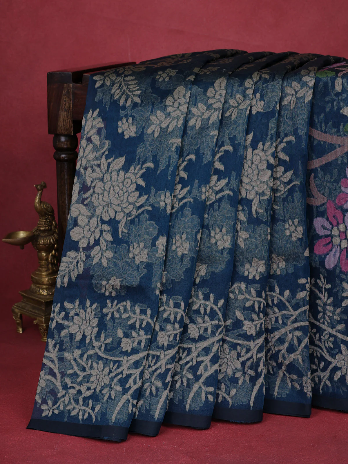 Peacock Blue Banarasi Kora Silk Saree