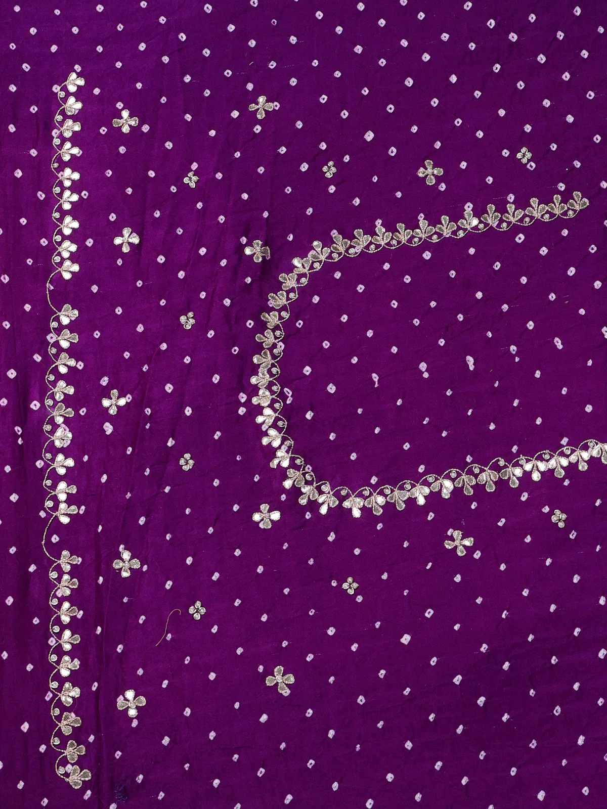 Pink - Purple Bandhini Gajji Silk Embroidery Saree - Image 4