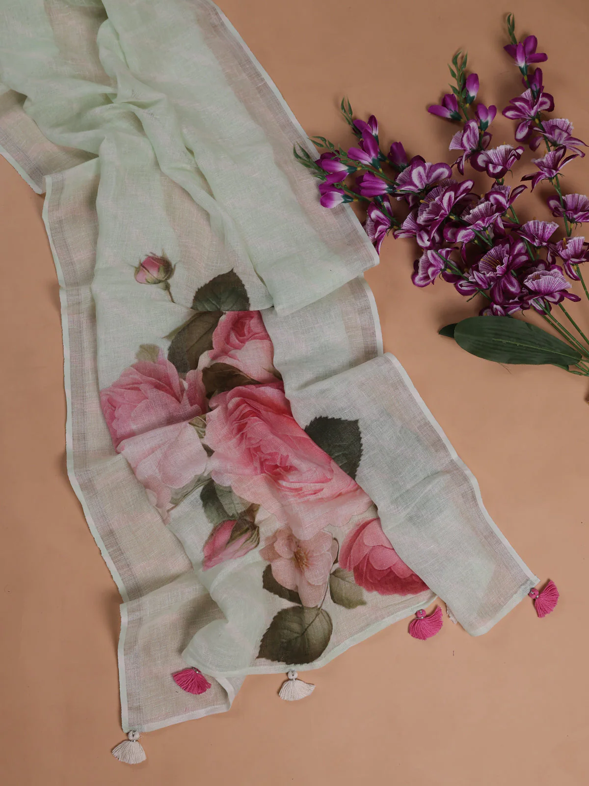 Pista Green Linen Unstitched Suit - Image 3