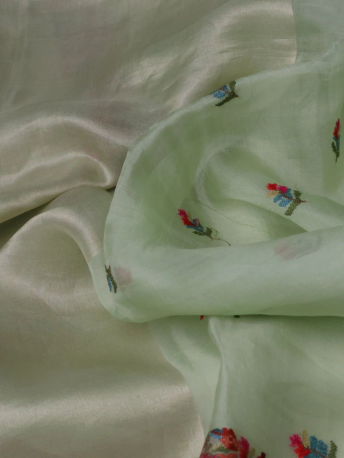 Pista Green Organza Embroidery Saree - Image 3