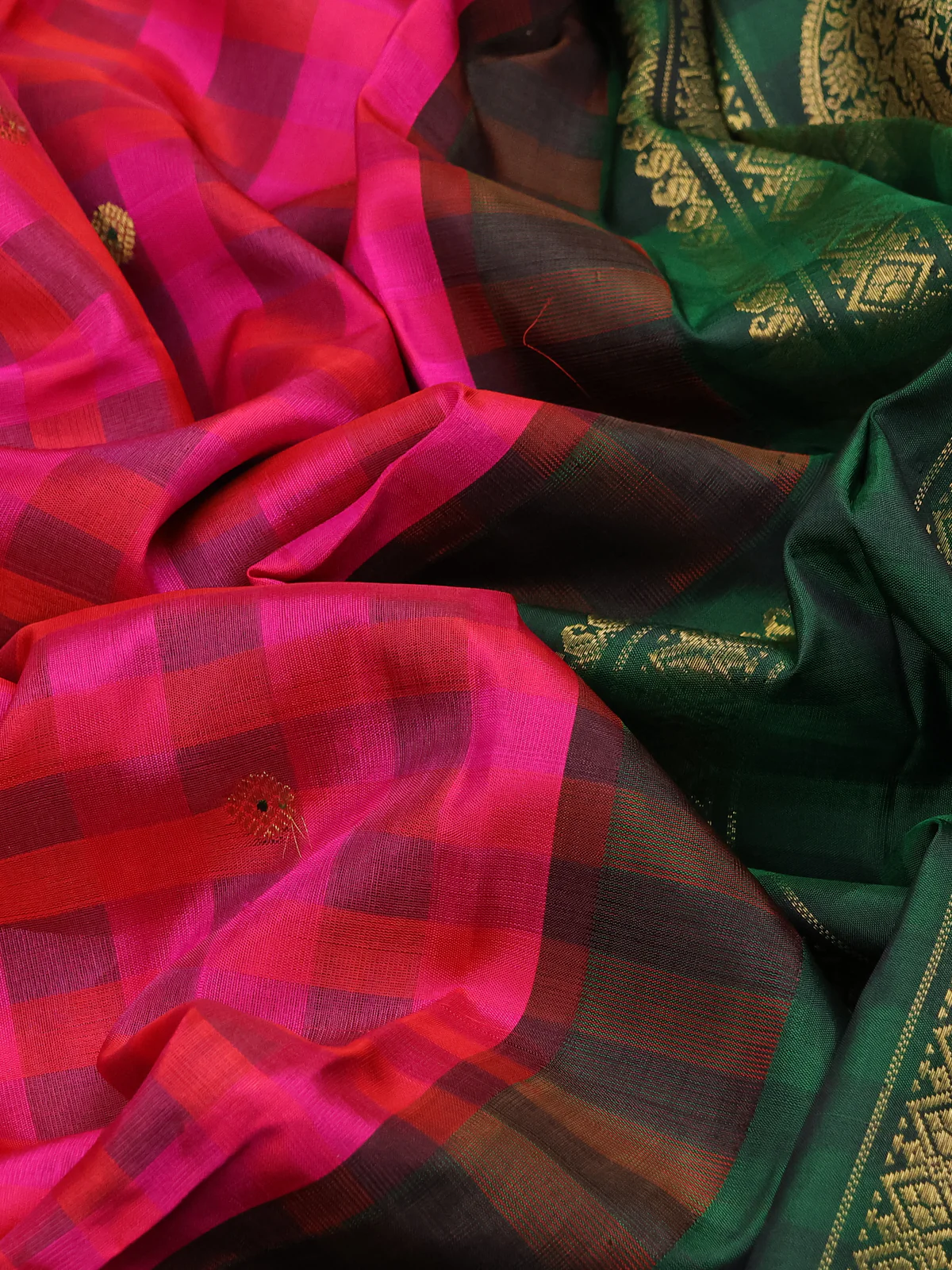 Rani Pink - Bottle Green Pure Kanchipuram Silk Saree - Image 3