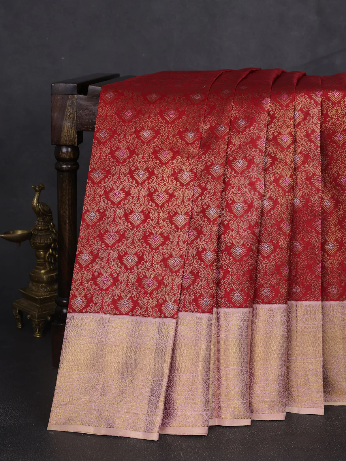 Red - Pastel Peach Pure Kanchipuram Silk Saree