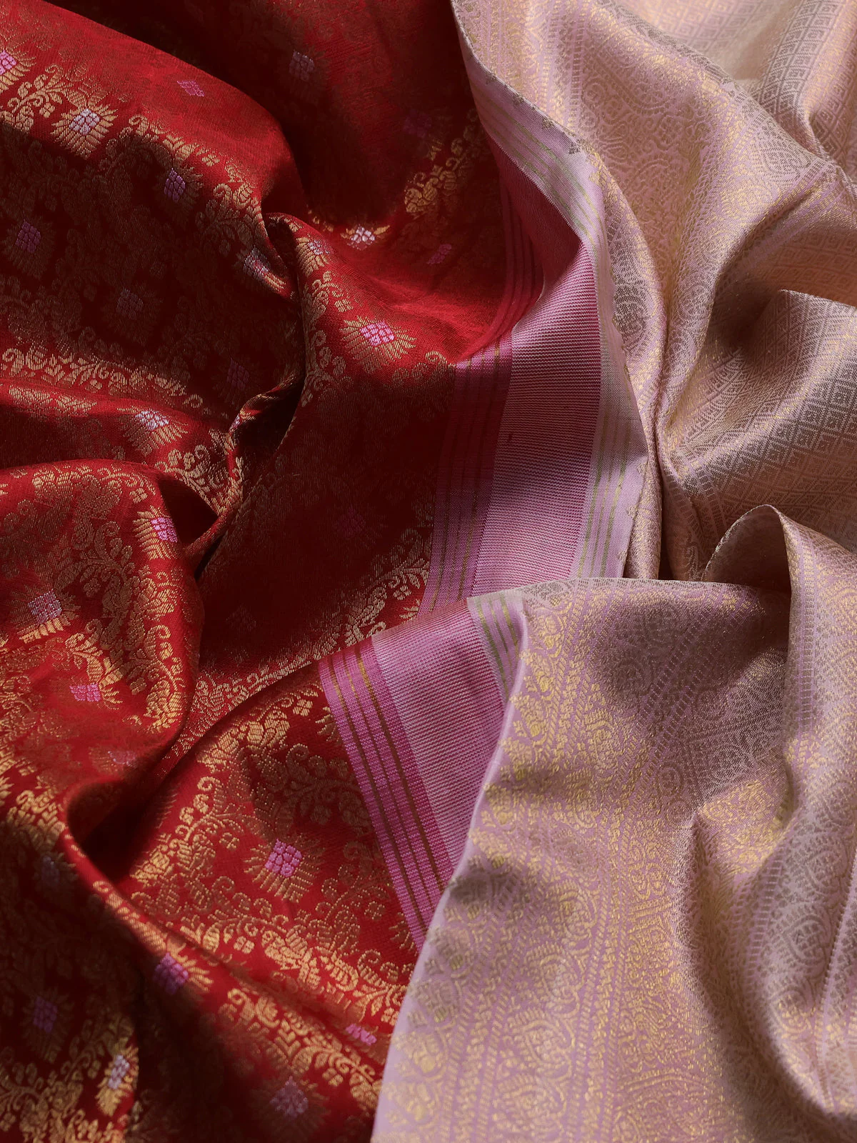 Red - Pastel Peach Pure Kanchipuram Silk Saree - Image 3