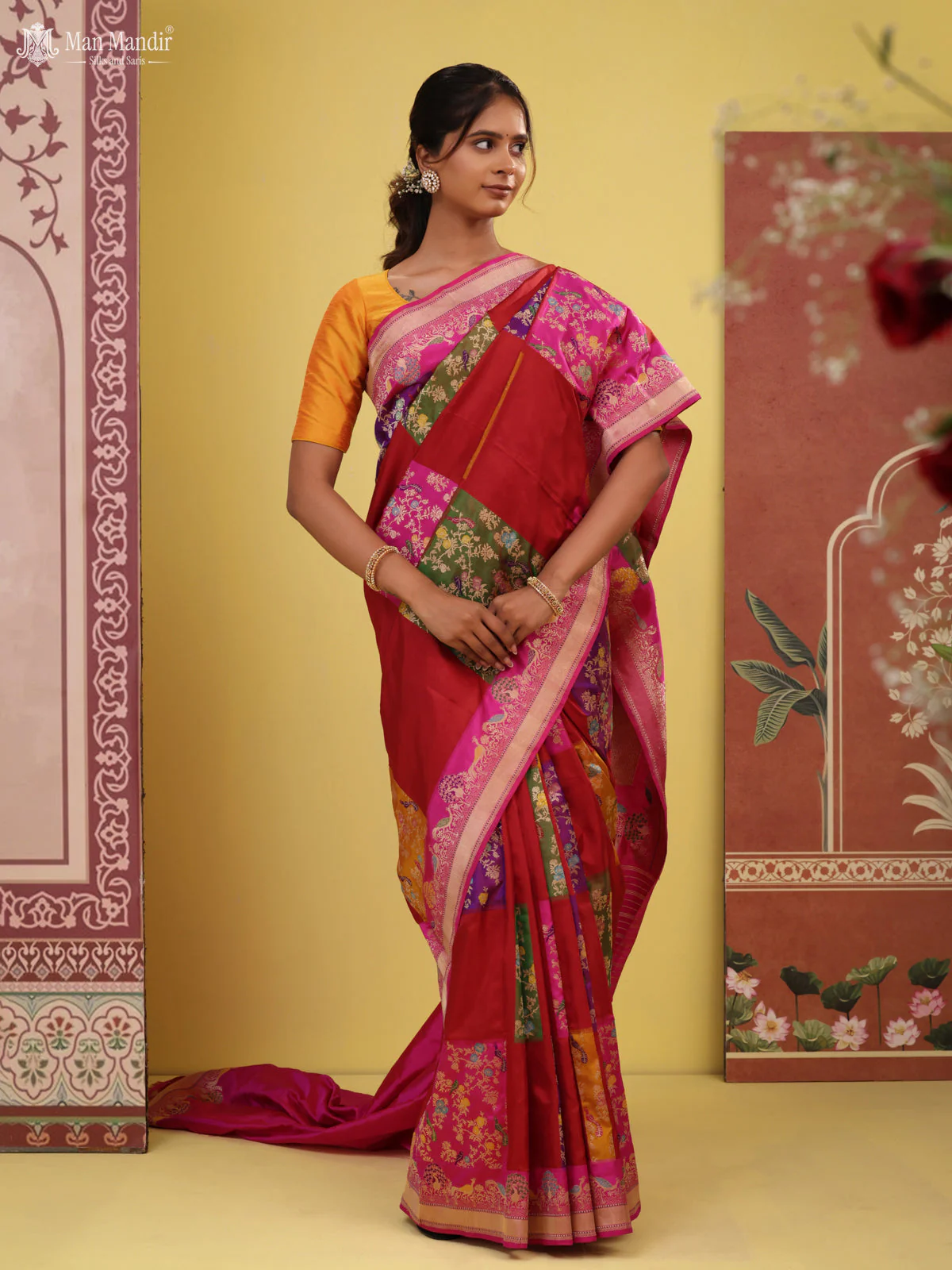 Red - Pink Banarasi Kadwa Silk Saree