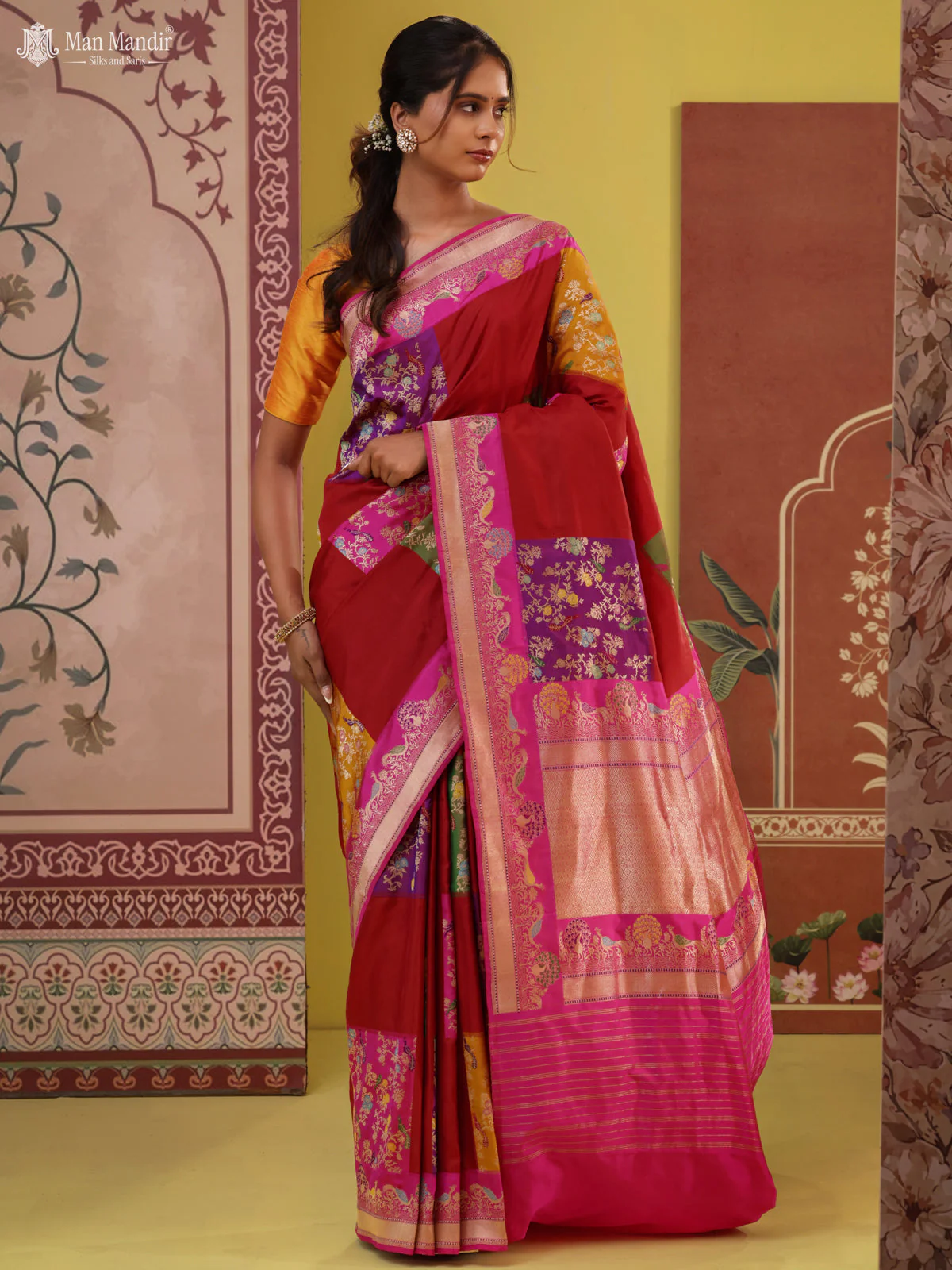 Red - Pink Banarasi Kadwa Silk Saree - Image 4