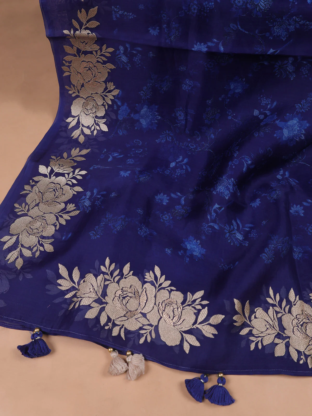 Royal Blue Embroidery Organza Unstitched Suit - Image 3