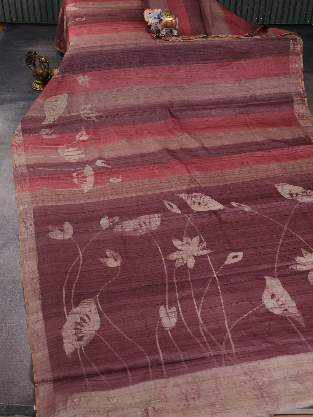 Rust Printed Tussar Silk Saree - Image 2