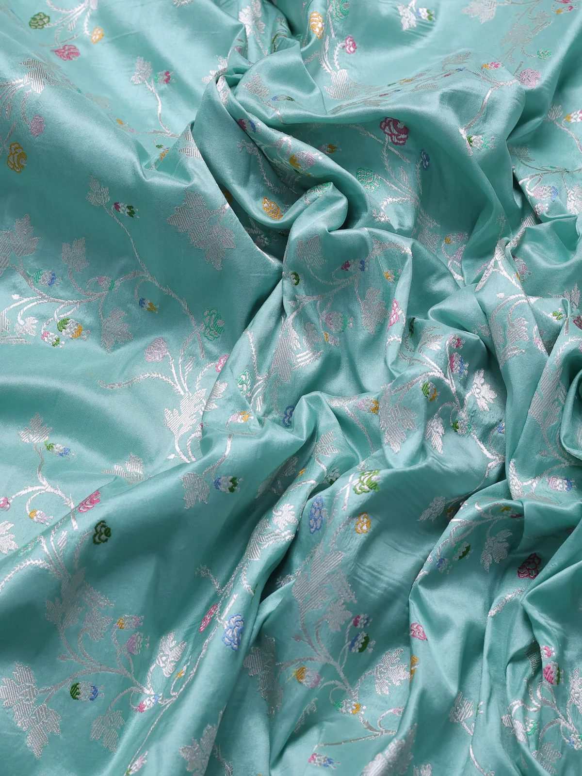Sea Blue Banarasi Kadwa Silk Saree - Image 3