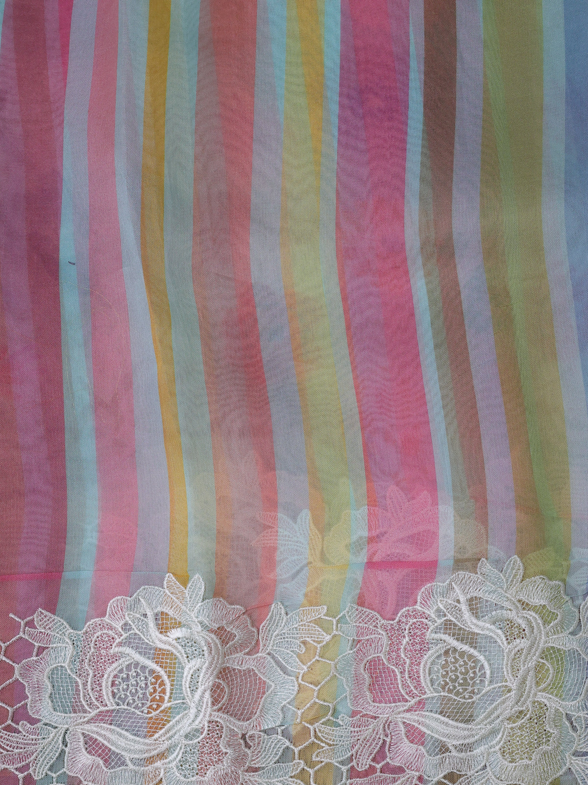 Sea Blue Organza Embroidery Saree - Image 4