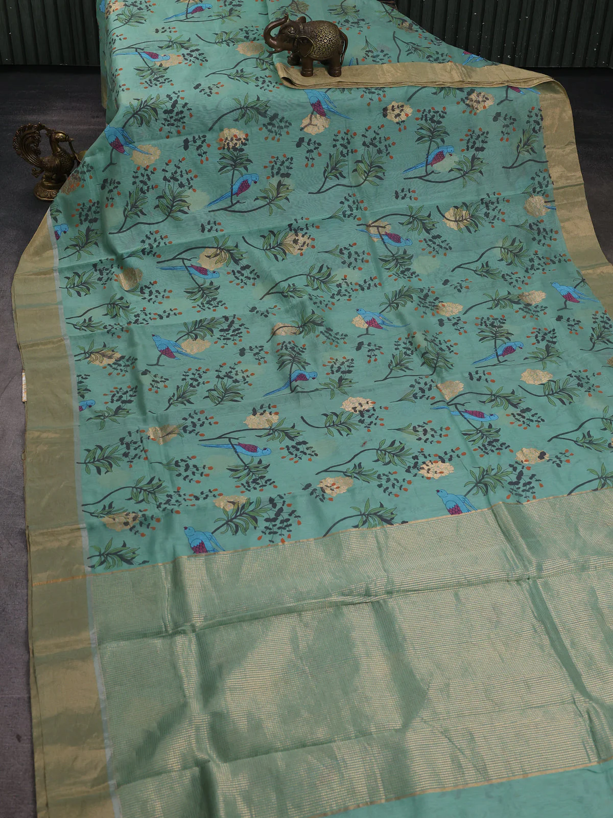 Sea Green Chanderi Printed Saree - Image 2