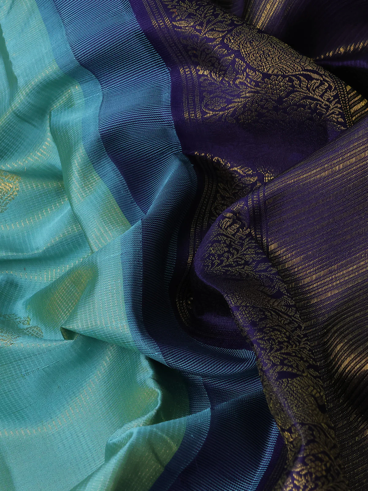 Shark Teal-Blue Pure Kanchipuram Silk Saree - Image 3