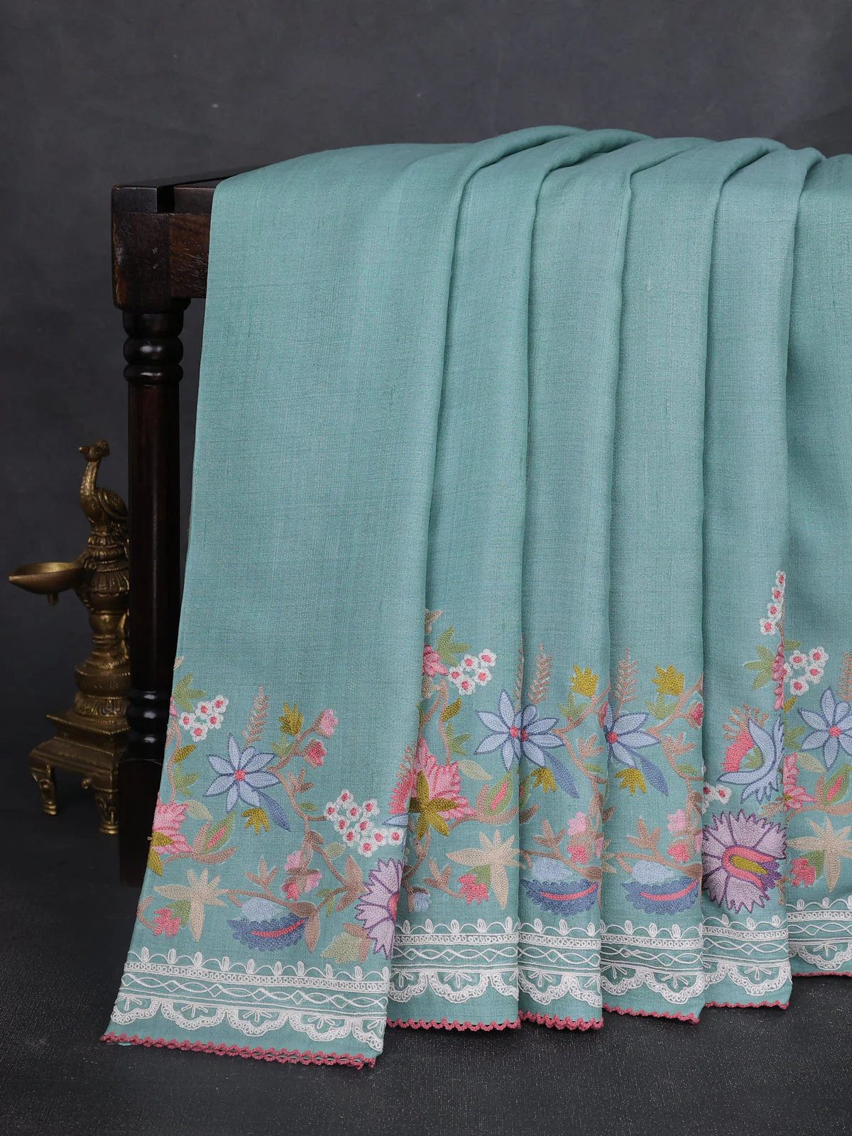 Sky Blue Tussar Embroidery Silk Saree