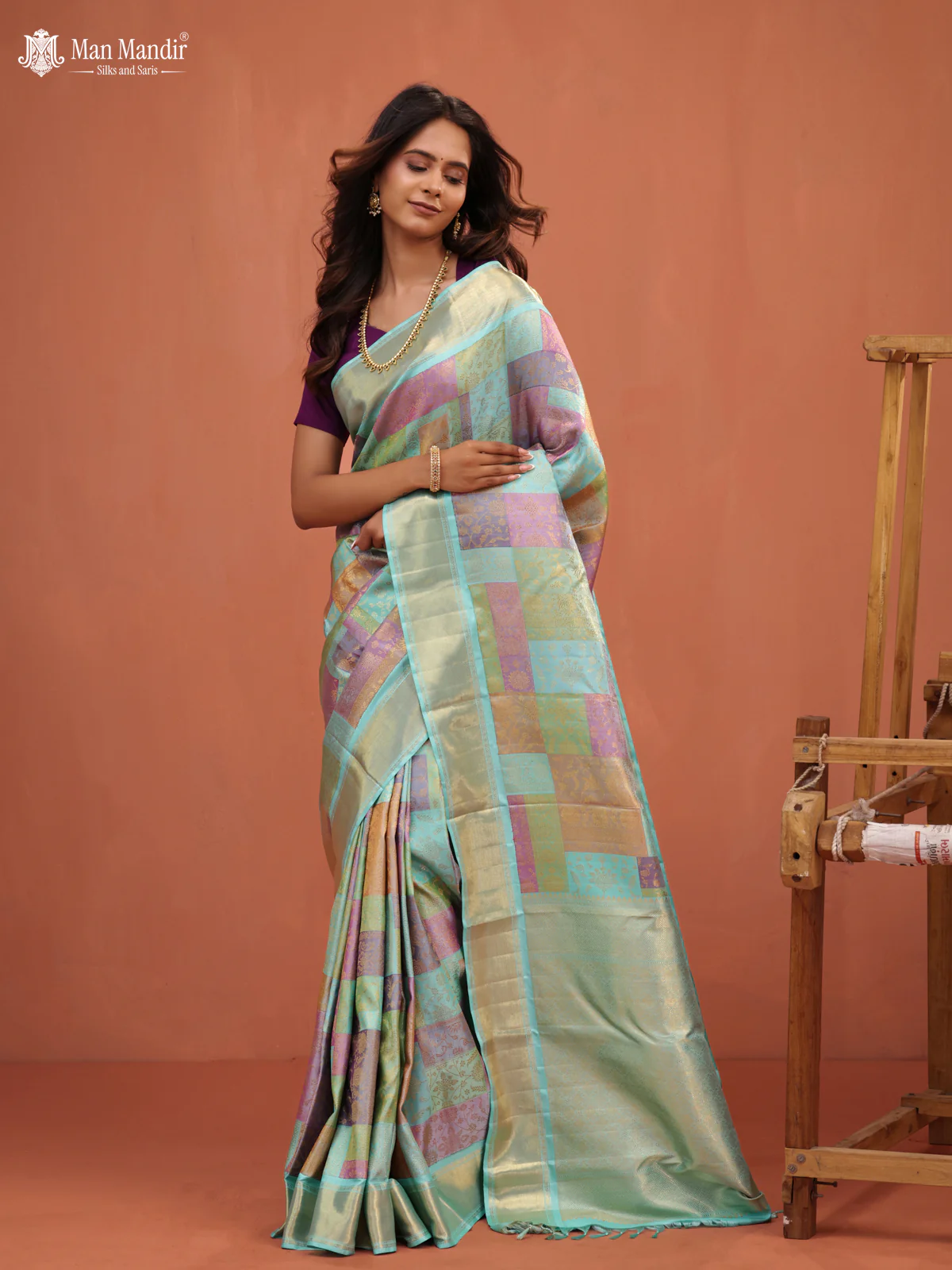 Teal Blue Kanchipuram Silk Saree