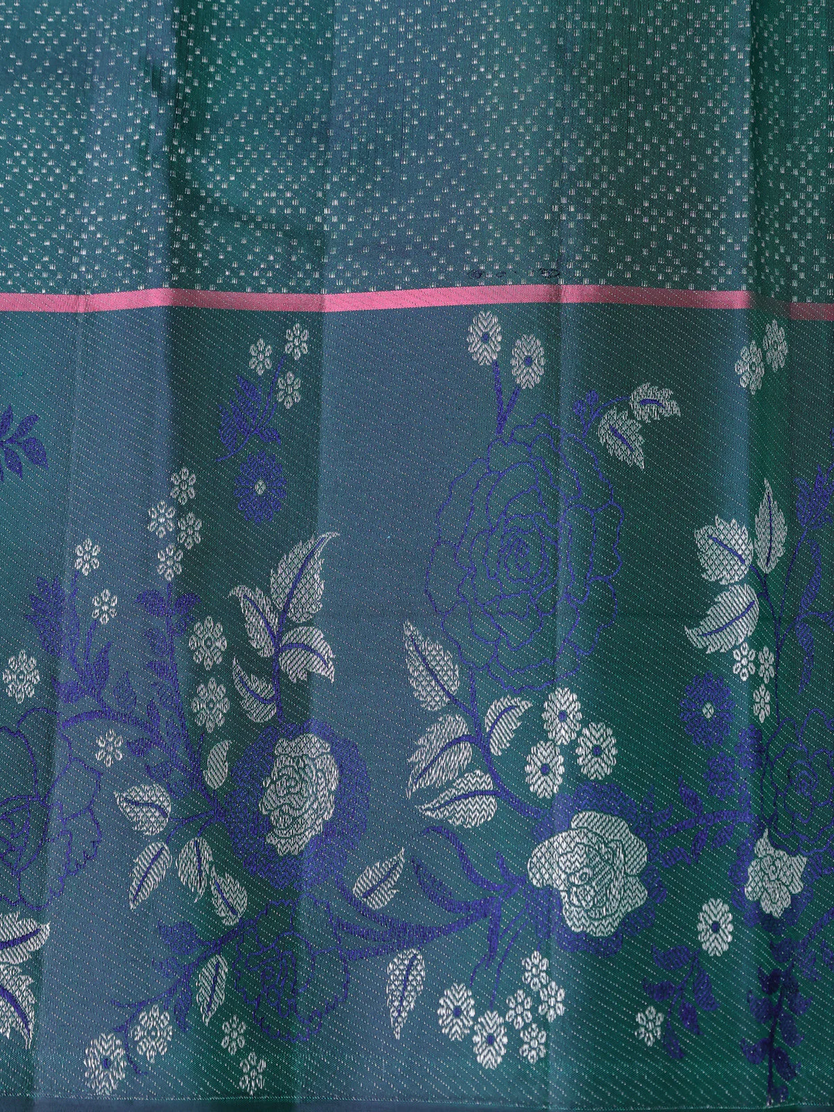Teal Green-Dark Green Pure Kanchipuram Silk Saree - Image 4