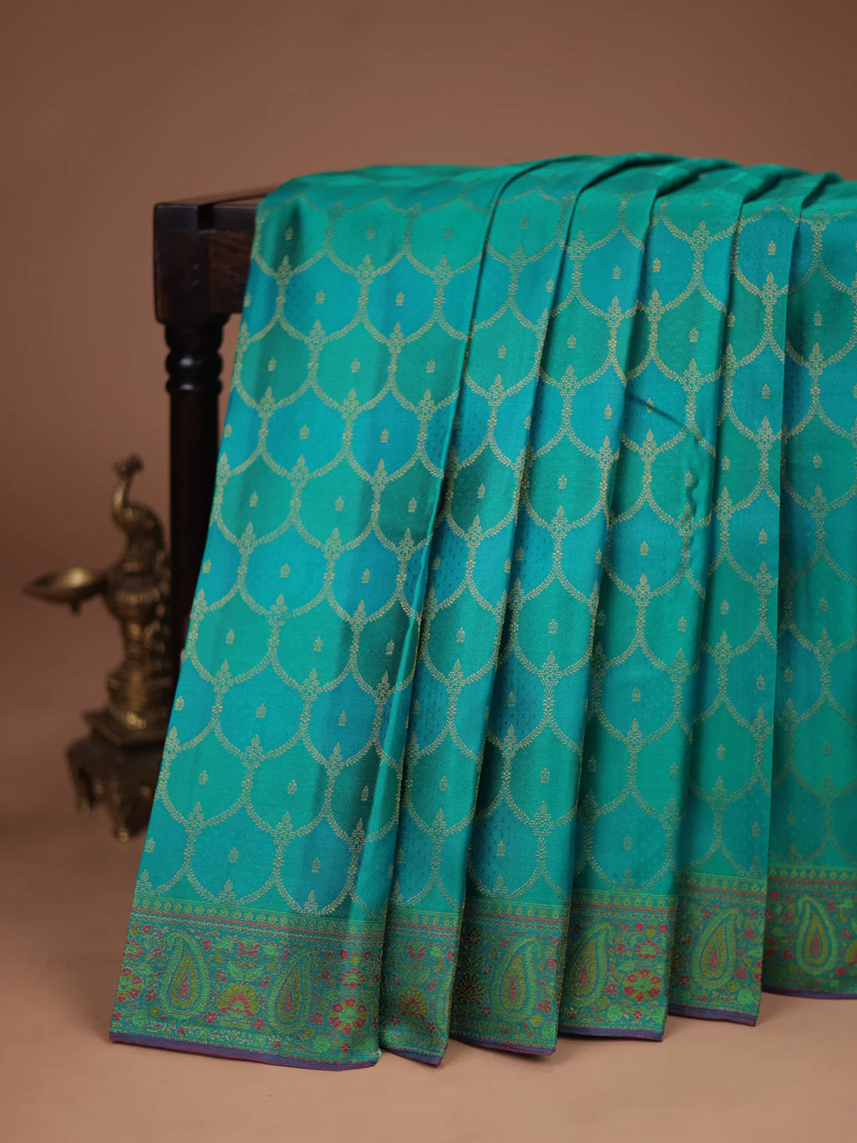 Teal Green Pure Kanchipuram Silk Saree