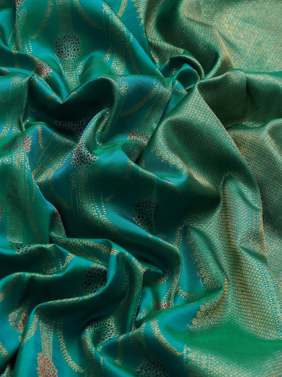 Teal Green Pure Kanchipuram Silk Saree - Image 3