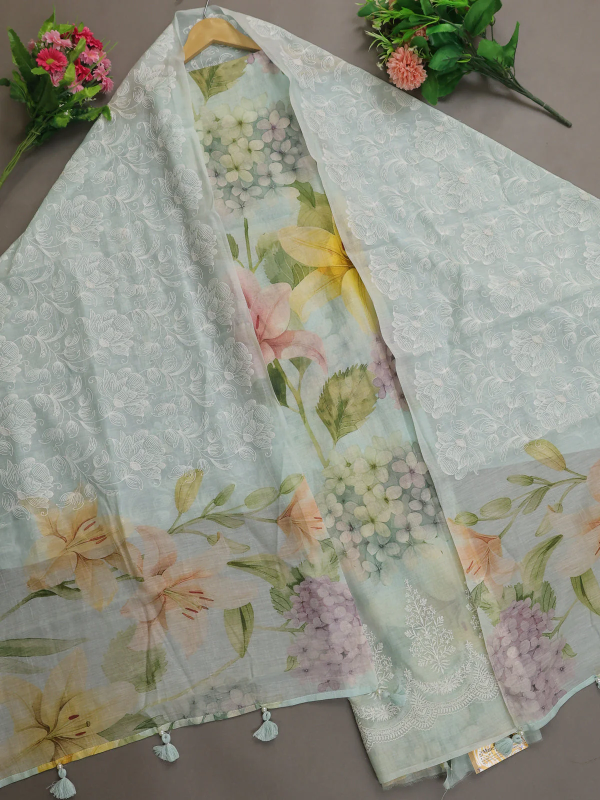 Teal Mul Chanderi Unstitched Suit