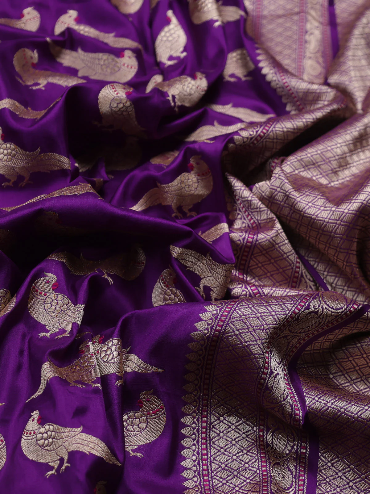Violet Banarasi Silk Saree - Image 3