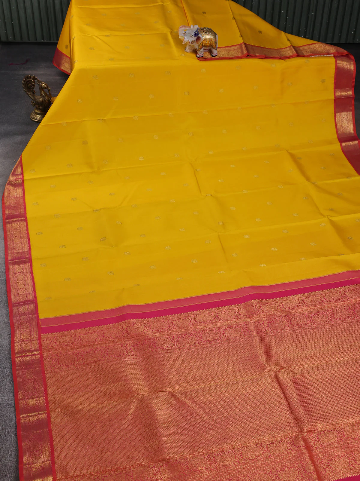 Yellow - Orange Pure Kanchipuram Silk Saree - Image 2