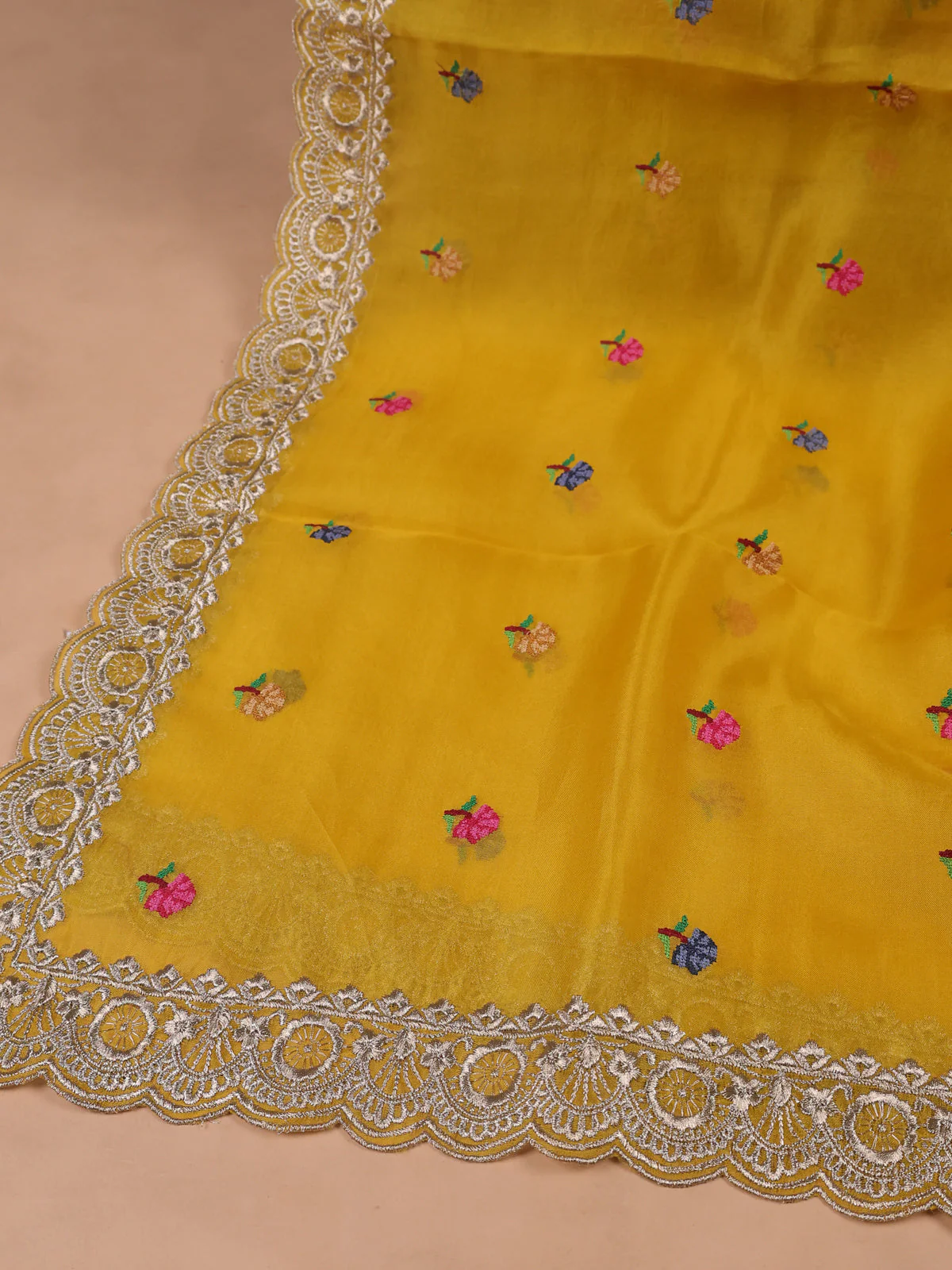 Yellow Organza Embroidery Unstitched Suit - Image 3