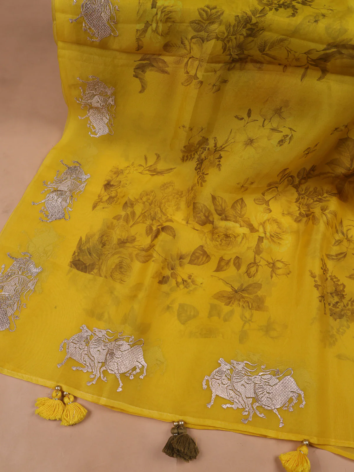 Yellow Organza Embroidery Unstitched Suit - Image 3