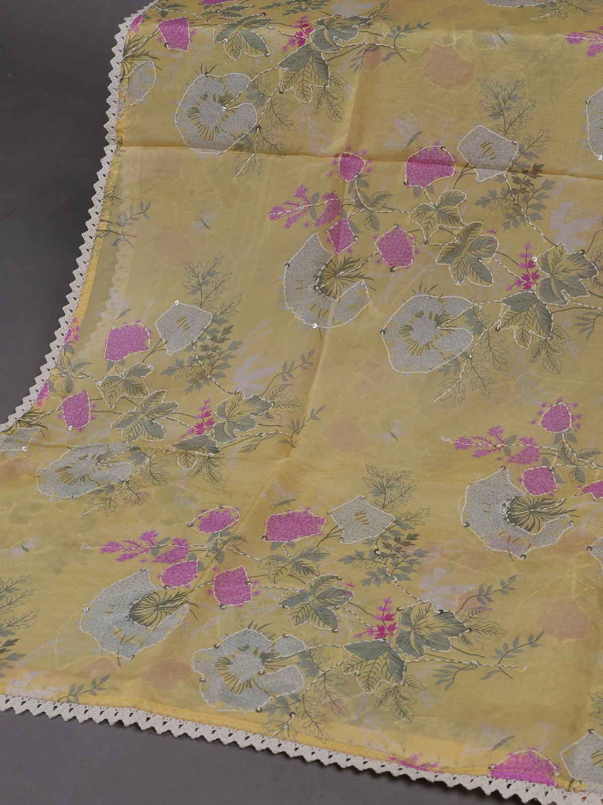 Yellow Organza Silk Unstitched Suits - Image 3