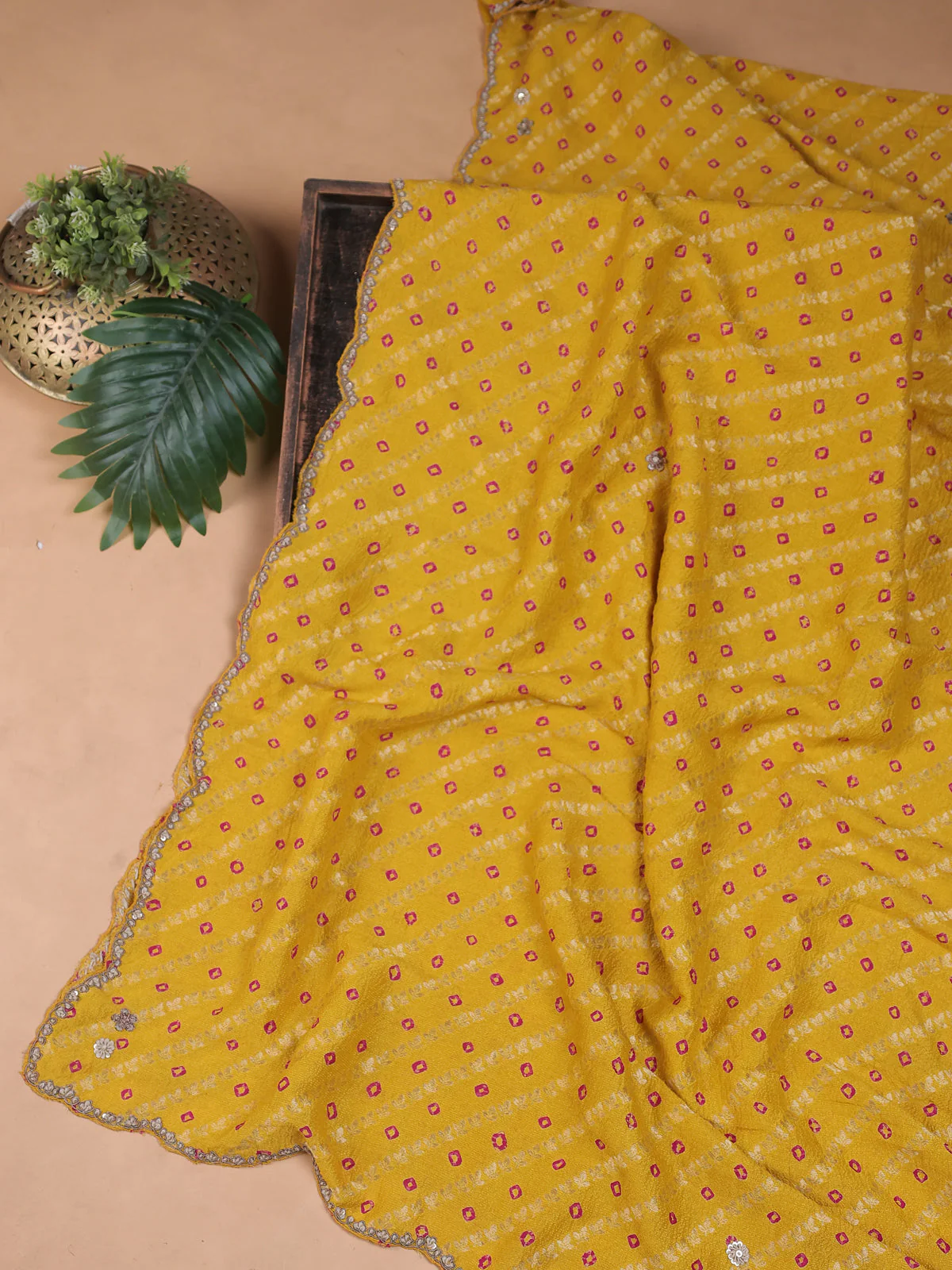 Yellow Silk Embroidery Unstitched Suit - Image 3