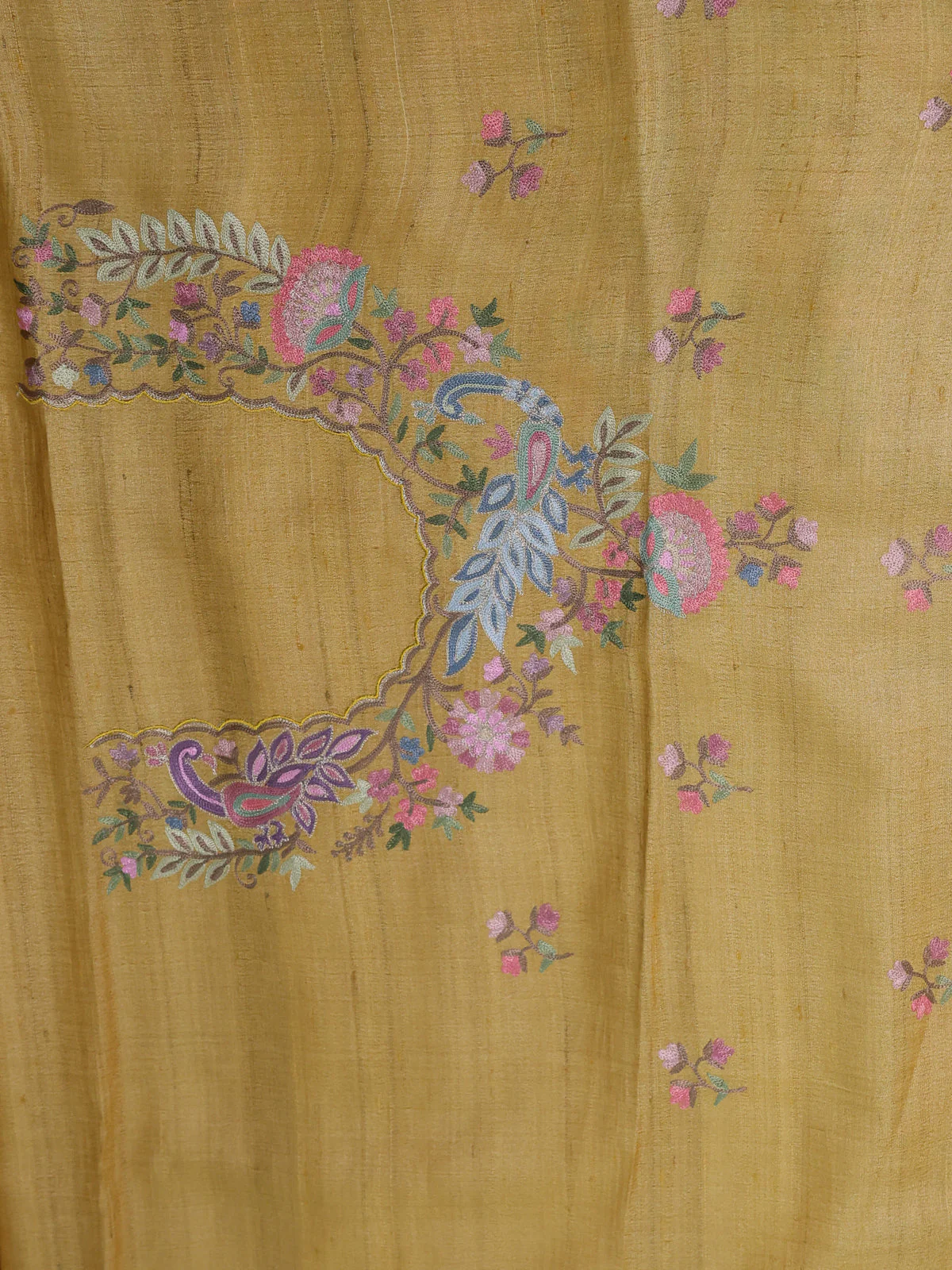 Yellow Tussar Embroidery Silk Saree - Image 4